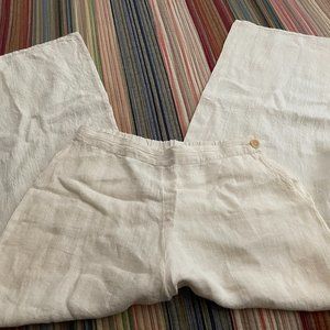 FLAX VTG LONG WIDE LEG RELAXED FIT PANTS L CREAM